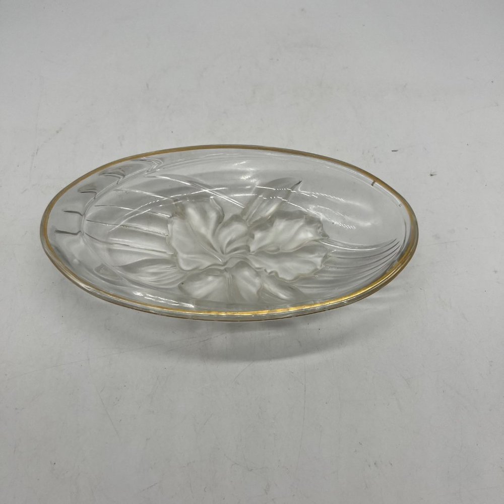 Mikasa Studio Nova Oval Crystal Clear Glass Dish Gold Trim Iris Trinket Soap